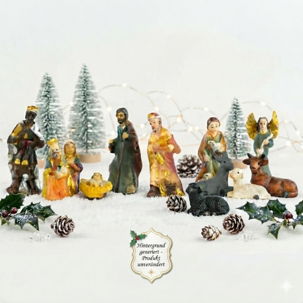 Traditionelles, handbemaltes Krippenfiguren-Set für Ihre Weihnachtskrippe 11-teilig mit einer Höhe von ca. 5 cm